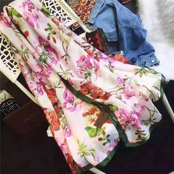 

classic nice quality brand 100%silk scarf for women new spring designer floral flower long scarves scarfs wrap with tag 180x90cm shawls, Blue;gray