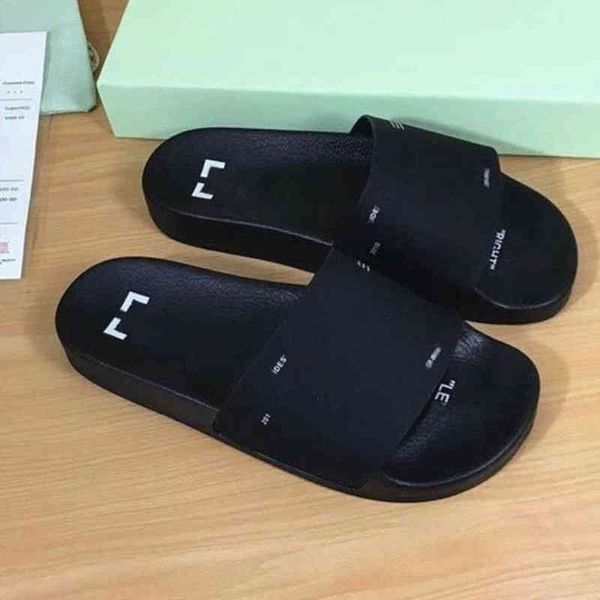 

offs men's luxury women's sandals fashion letter ribbon printing slippers couples beach men outside home slipper female classic br, Black