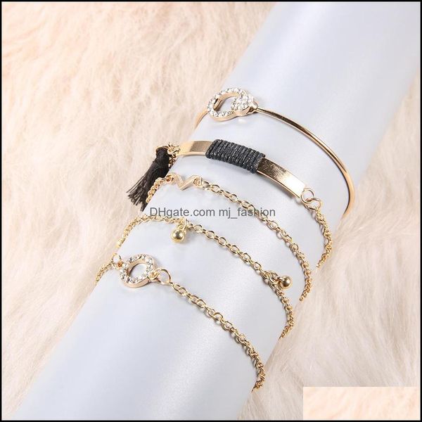 Bracelets de charme MTILAYER BRACELET Set Circle Fl Drill Bell Crystal Fashion Party Jewelry Drop entrega 2021 mjfashion dh9gm