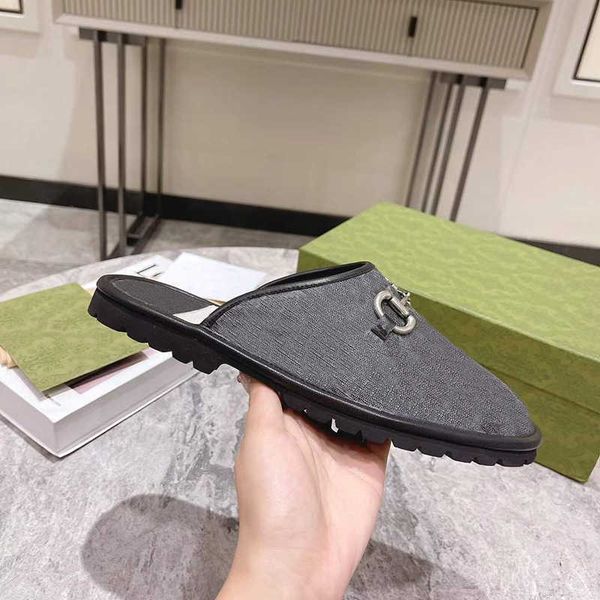 

mens slipper with flat mules leather slides real leather loafers designer sandals summer beach outdorr casual shoes no381, Black