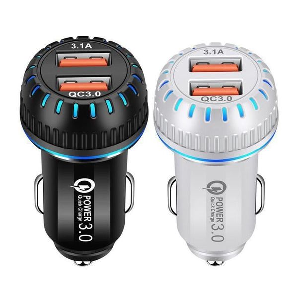 

3a 5v qc3.0 car charger 2 ports fast charging for samsung huawei iphone 11 8 plus universal dual usb car-charger adapter