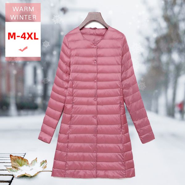 M4XL Frauen Lange Weiße Ente Daunenjacke Weibliche Ultraleichte O Neck Slim Casual Federmantel Weiche Winddichte Warme Liner Outwear 201103