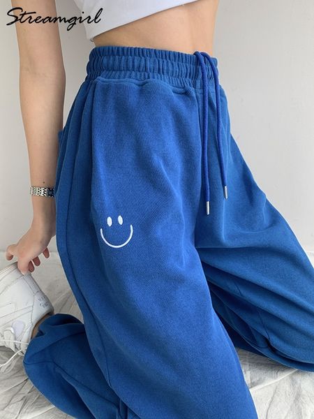 

blue sweatpants for women summer baggy pants high waist jogger wide leg trousers spring women's sports pants summer sweatpants cx220331, Black;white