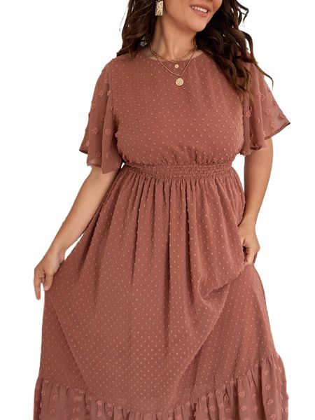 

plus swiss dot butterfly sleeve a-line dress p1gs#, Black