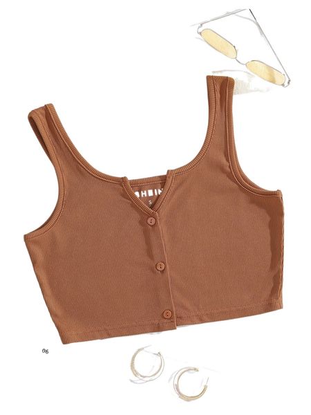 

ribbed button front crop tank e05g#, White