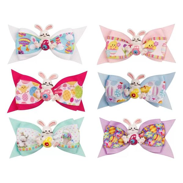 

easter day rabbit hair bows inch bowknot hairpin cute bunny dovetail children's clip head flower holiday accessories, Slivery;white