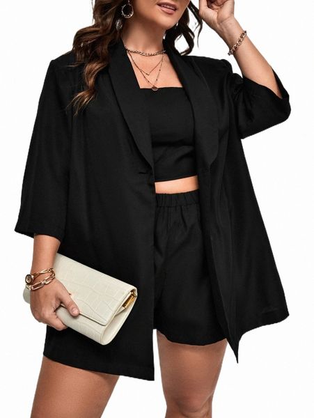 

plus shawl collar shirt & shorts & tube g7mj#, Black