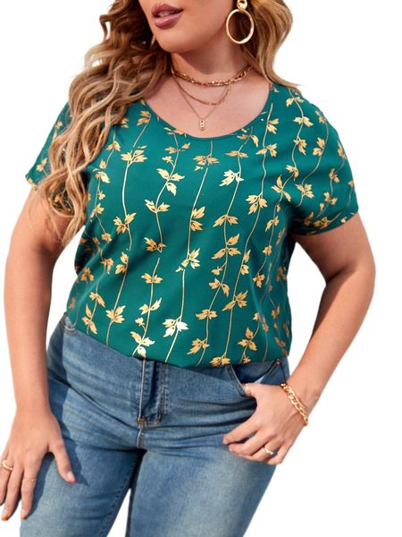 

plus gold plant print blouse g5ow#, Black