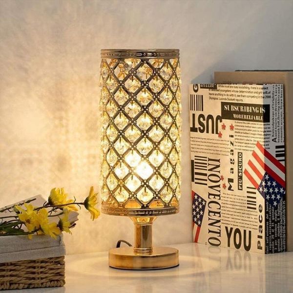 Tischlampen Homhi Gold Silber Schlafzimmer Kristall Nachttischlampe Art Deco Vintage Retro Nordic Buntglasleuchte für Wohnzimmer HTL-050Table