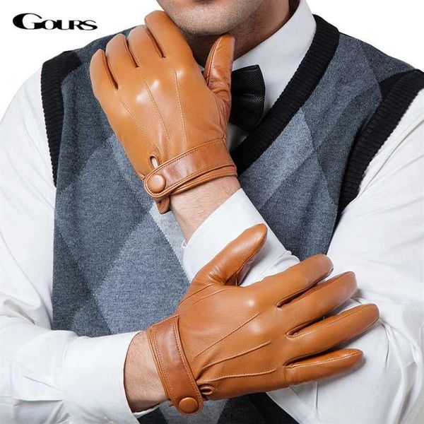 

gours winter genuine leather gloves men new brand goatskin black fashion driving touch screen gloves goatskin mittens gsm0362872, Blue;gray