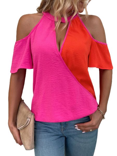 

cold shoulder cut out front colorblock f6zt#, White