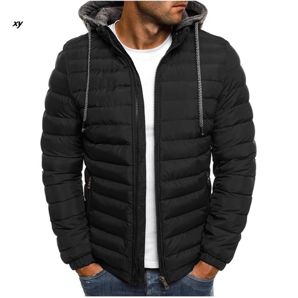 

zogaa men winter parkas fashion solid hooded cotton coat jacket casual warm clothes mens overcoat streetwear puffer jacket, Black