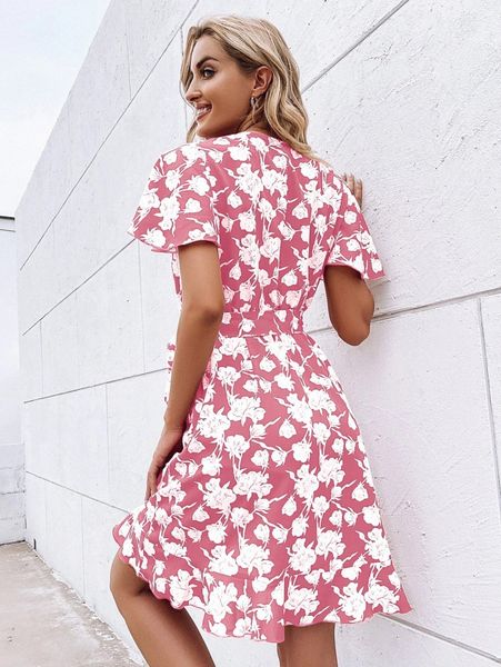 

floral print belted dress b2sk#, Black;gray
