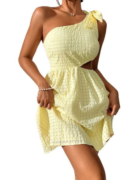 

knot detail one shoulder cut out dress a7ty#, Black;gray