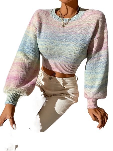 

ombre lantern sleeve sweater x6ia#, White;black