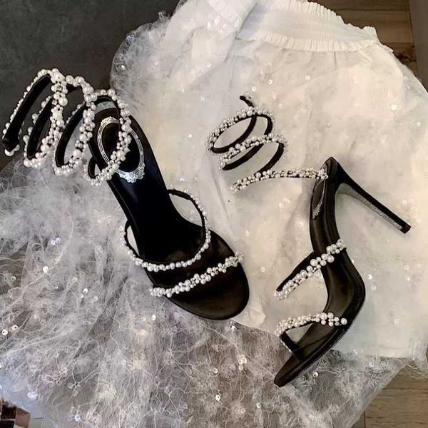 

rene caovilla new women's sandals crystal black bling entangled rhinestone high heels summer shoes for women stlettos35-43 size