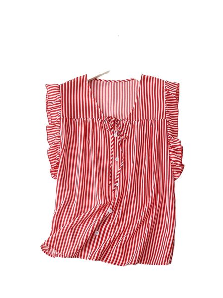 

plus vertical striped ruffle sleeve blouse 54mn#, Black