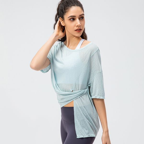 

clothing womens tees t-shirt tracksuit yoga clothes short-sleeved blouse fitness sports round neck slit sweat-absorbing quick-drying summer, White