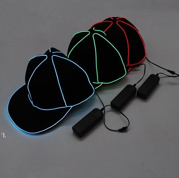 Chapéu de beisebol de fio portátil lâmina led luz quadril hip hop chapéu brilhante no snapback escuro para decoração de festa BBA13447