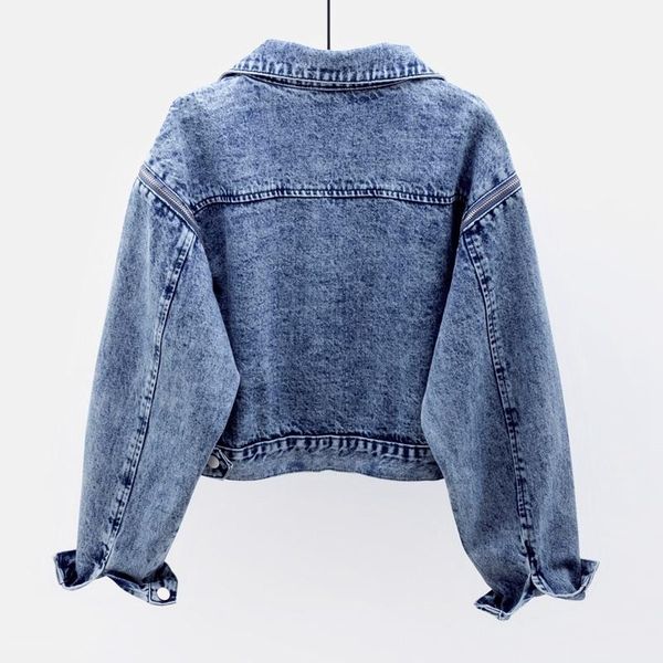 Damenjacken Herbst Frauen Abnehmbare lange Ärmel Kurze gewaschene blaue Denim Chaqueta Mujer Casual Harajuku Basic Jeans Jacke FemaleWomen's