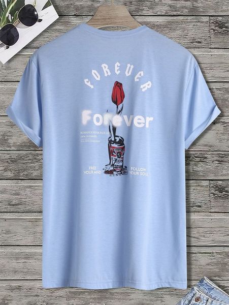 

men slogan & floral print tee d6nr#, White;black