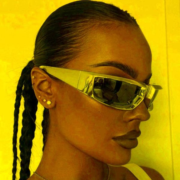 Sonnenbrille einzigartige silberne Frauen trendige rechteckige rechteckige Spiegel Sonnenbrille Unisex Punk Sports Shades EyewearsungglasSessunglasses