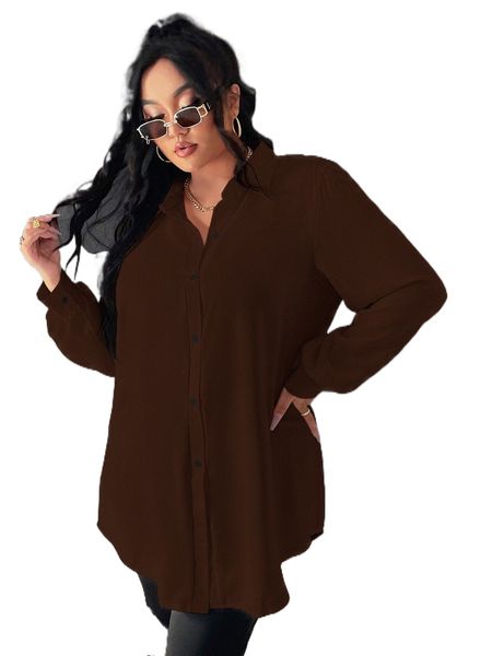 

plus bishop sleeve shirt without belt m6hd#, Black