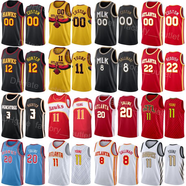 

screen printed basketball trae young jersey 11 deandre hunter 12 john collins 20 danilo gallinari 8 kevin huerter 3 cam reddish 22 jalen joh, Black;red