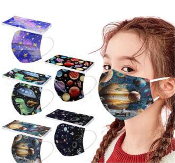 

disposable face masks breathable starry sky 3-ply non-woven cup dust masks with elastic earloop for kids boys girls daily use