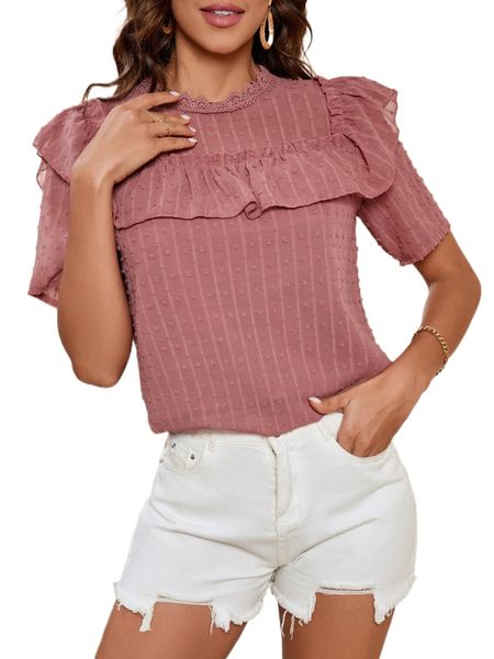 

swiss dot ruffle trim blouse i2ph#, White