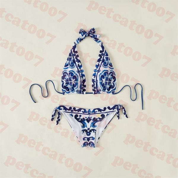 Halter Swimwear Женские бикини набор синий ретро -женщины сплит для купальника текстильные мягкие промахи