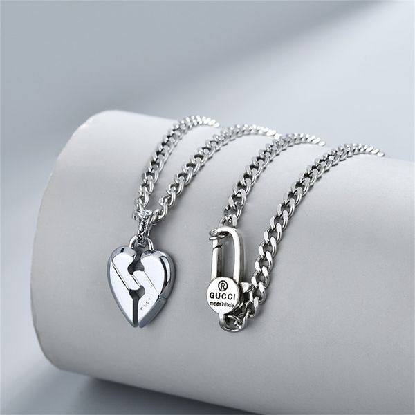 

82% off online sale gujia double three-dimensional hollow out love necklace silver trend leisure male female lovers same, Black