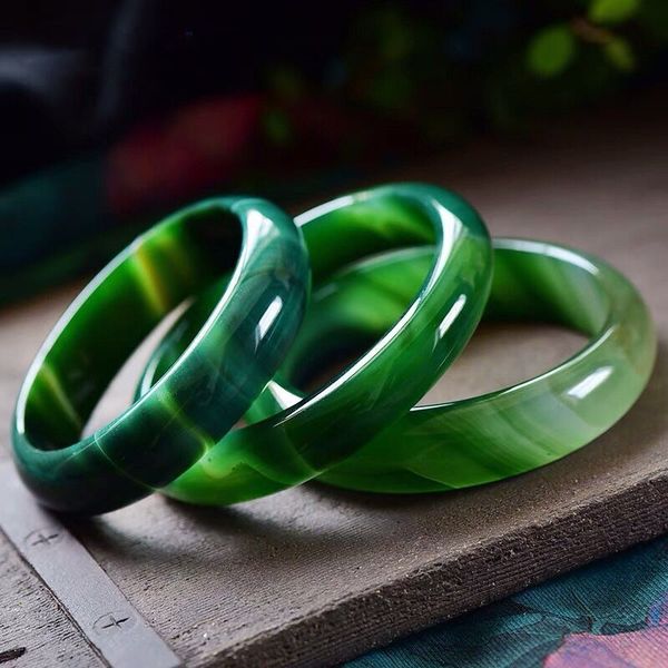 

1pcs natural bangle turquoise silk wrapped chalcedony bracelet green agate women's jade bracelet, Black
