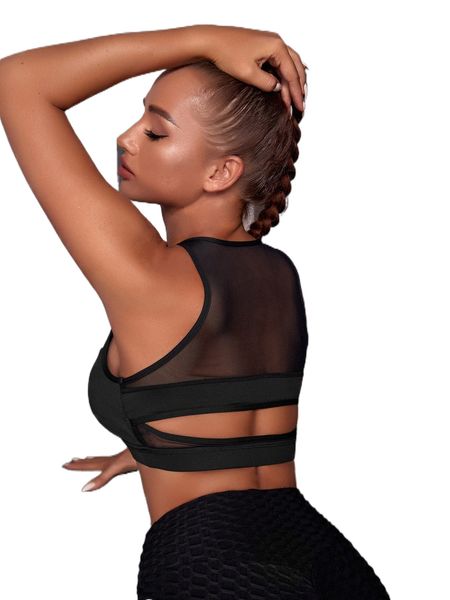 

contrast mesh peekaboo back sports bra u6au#, Gray