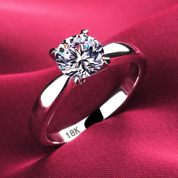 

never fade 18k white gold rings for women 2 0ct round cut zirconia diamond solitaire ring wedding band engagement bridal jewelry 220719, Silver