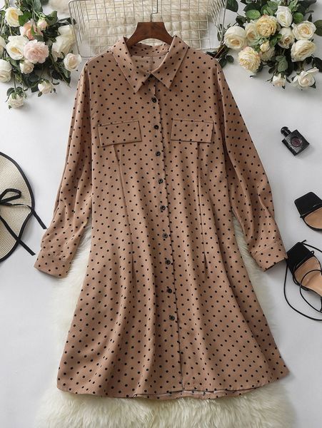 

plus polka dot shirt dress 985f#, Black