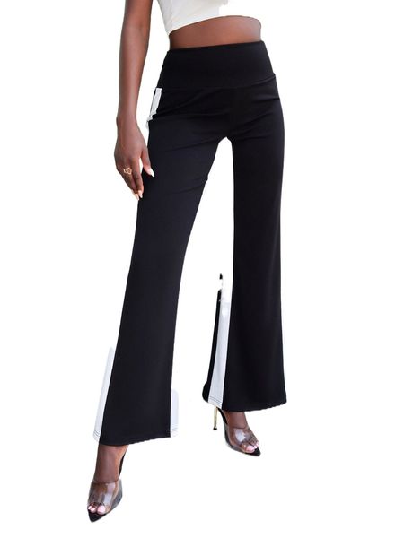 

high waist colorblock wide leg pants m5bb#, Black;white
