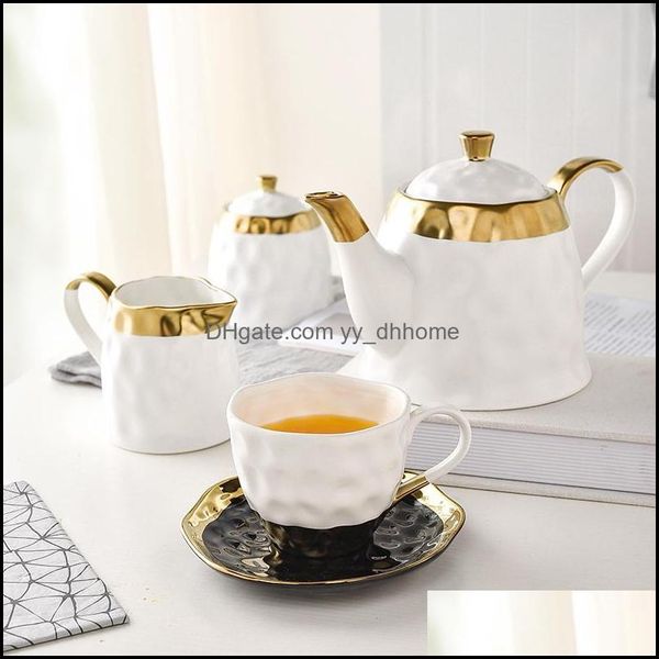 Tazze Bicchieri Cucina Sala da pranzo Bar Giardino domestico Stile europeo Breve tazza da caffè profumata in porcellana placcata oro con Sa Dhgdt