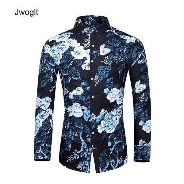 Camicie da uomo di nuovo design autunno Moda manica lunga colletto con risvolto Camicia da uomo in cotone nero blu floreale 6XL 7XL 210412