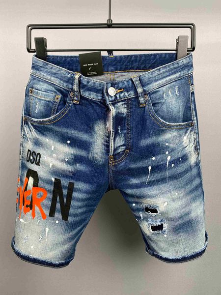 

2022 men's jeans spring/summer long slim pants motorcycle ripped jeans r32 fashion shorts, Blue