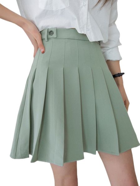 

dazy high waist button detail pleated skirt 25zm#, Black