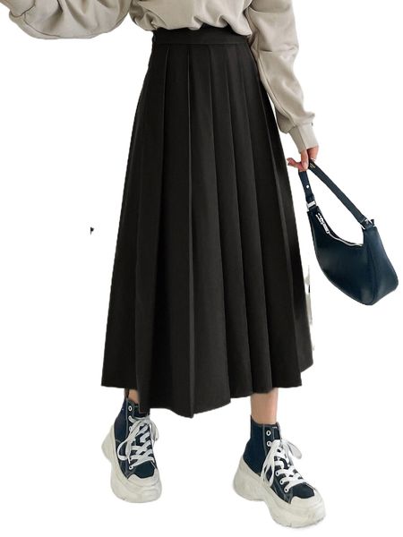 

dazy high waist fold pleated skirt l5sq#, Black