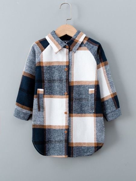

toddler boys plaid raglan sleeve overcoat she, Blue;gray