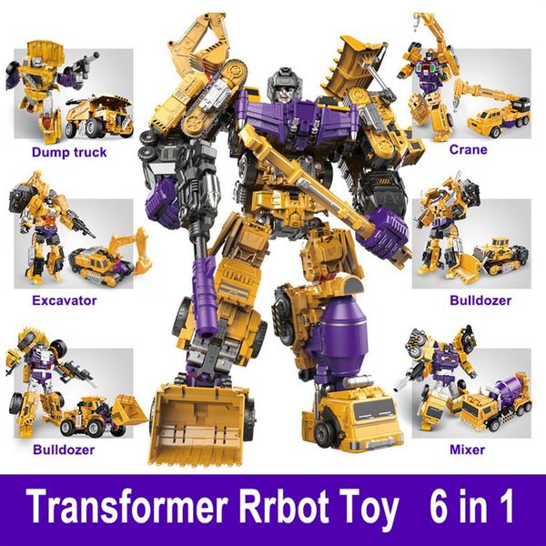 

transformation robot toy 6 in 1 engineering vehicle model educational assembling deformation action figure car toy for children257l
