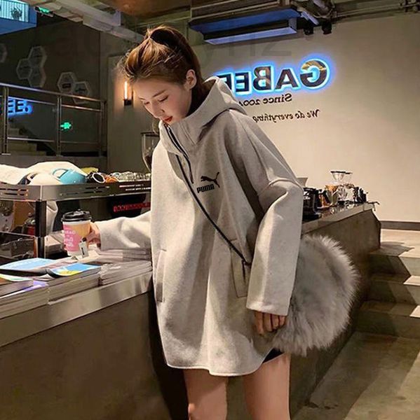

women's hoodies & sweatshirts designer [inner bristle]plush sweater, medium and long hooded women's about 0.4kg shqz2022, Black