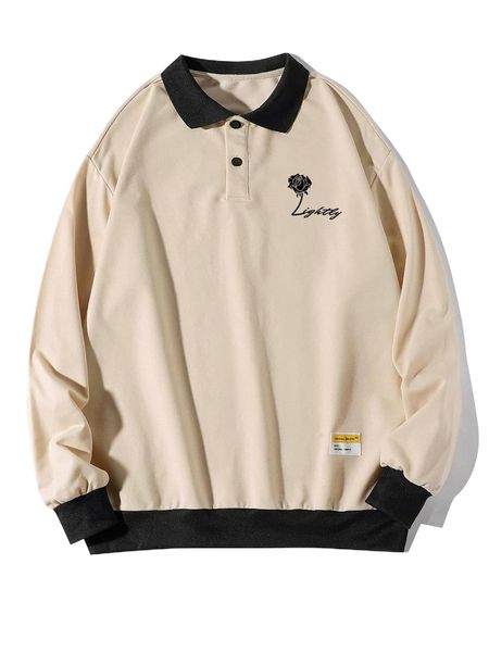 

men letter & floral print pullover i8r6#, Black