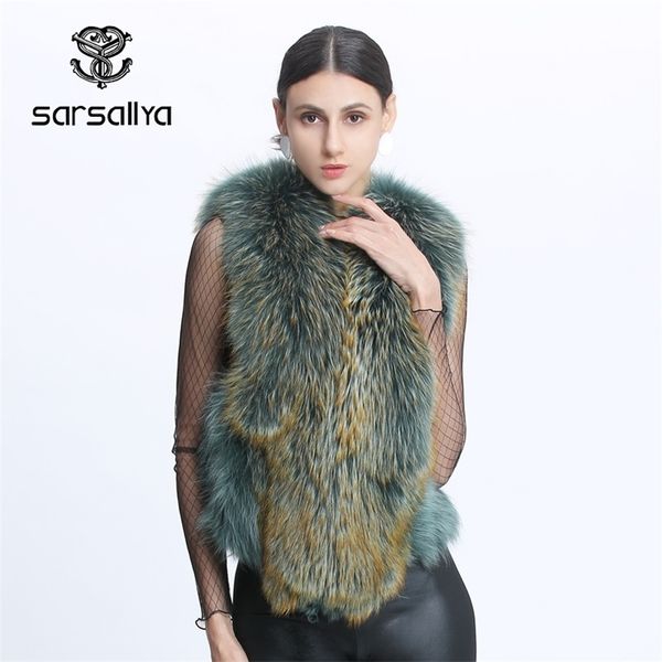

real fur vest women raccoon fur vest female winter vest jackets plus size 6xl women's warm sleeveless coats v neck fashion 201112, Black