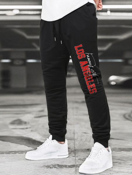 

men letter graphic drawstring waist sweatpants e0ig#, Black