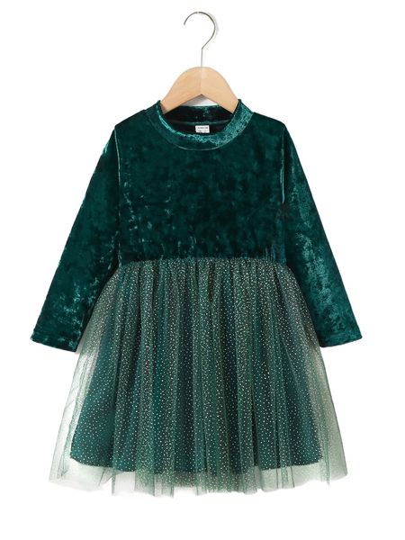 

toddler girls contrast mesh dress d81w#, Black;white