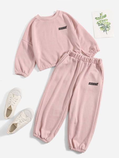 

toddler girls letter graphic sweatshirt & sweatpants set she, White